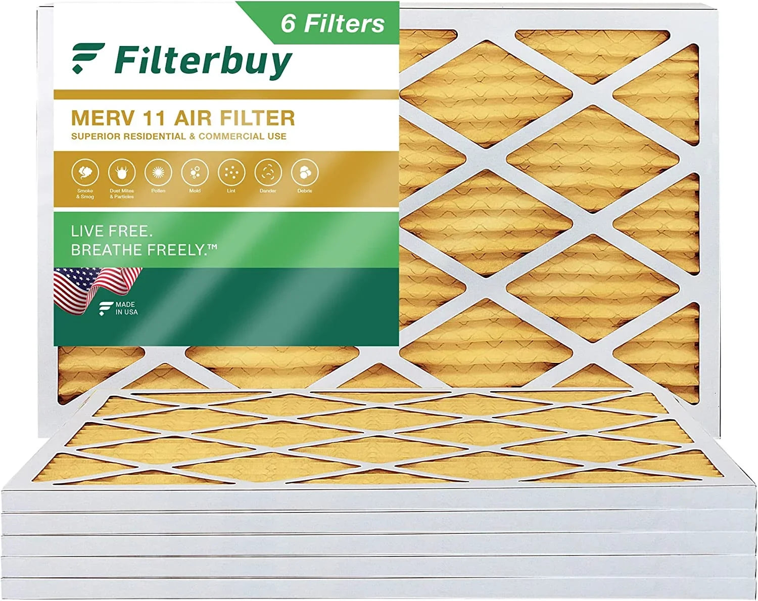 Filterbuy 14x25x1 MERV 11 Pleated HVAC AC Furnace Air Filters (6-Pack)