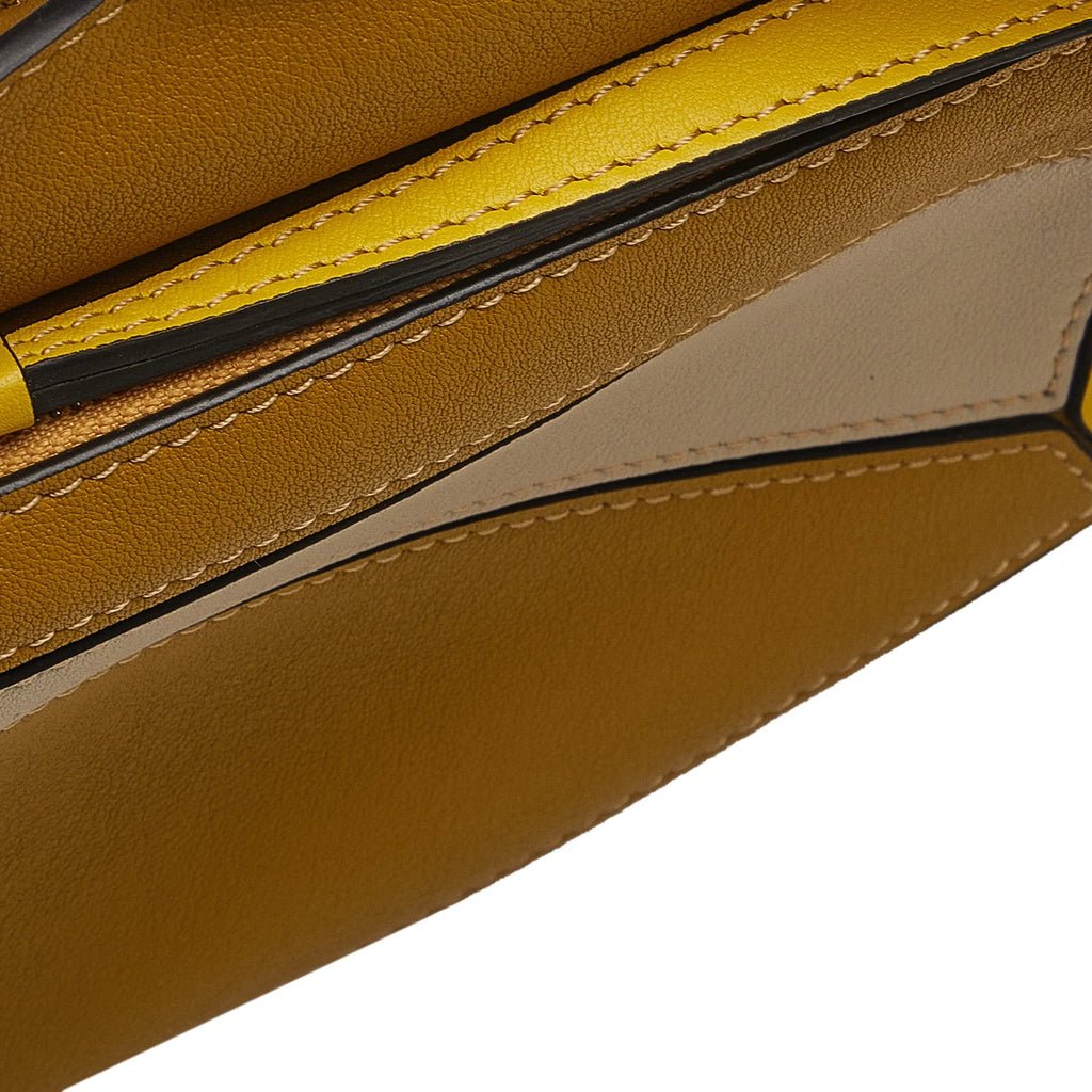 Pre-Owned Authenticated LOEWE Mini Puzzle Satchel Calf Leather Yellow Unisex (Good)