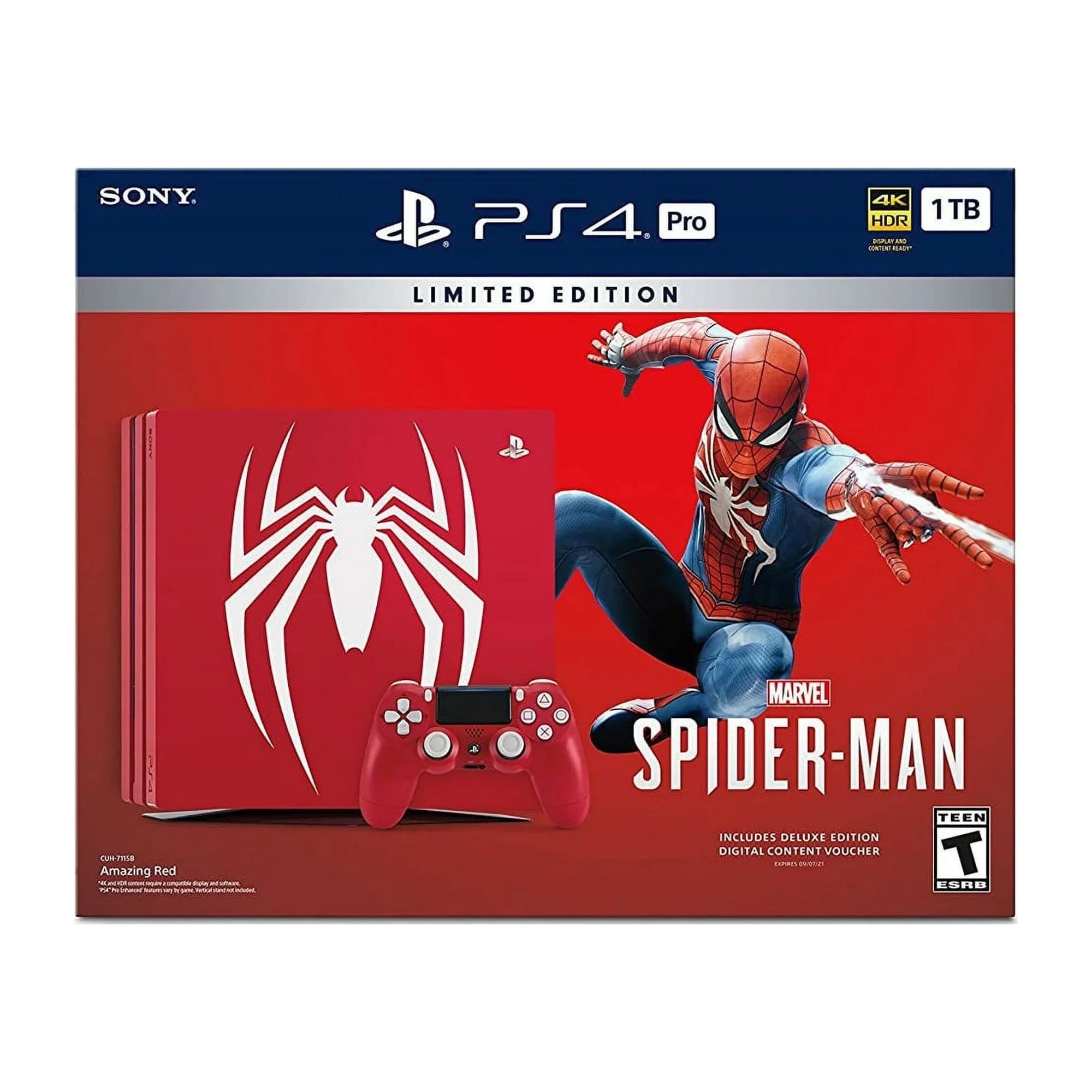 Sony PlayStation 4 Pro 1TB Gaming Console Spider-Man Limited Edition with Charging Dock HDMI Cable 2 Controller Bolt Axtion Like New