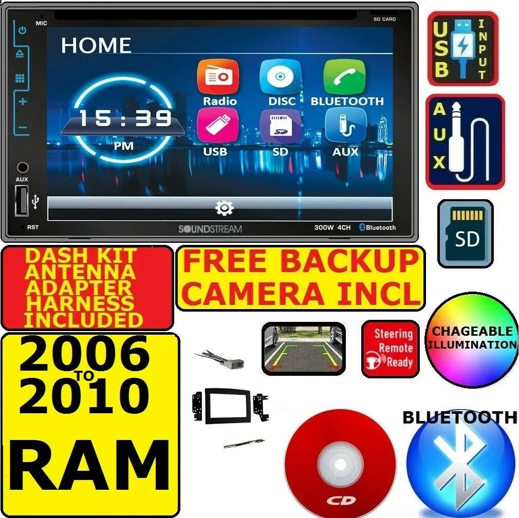 06 07 08 09 10 RAM TOUCHSCREEN BLUETOOTH CD DVD USB DOUBLE DIN CAR STEREO RADIO