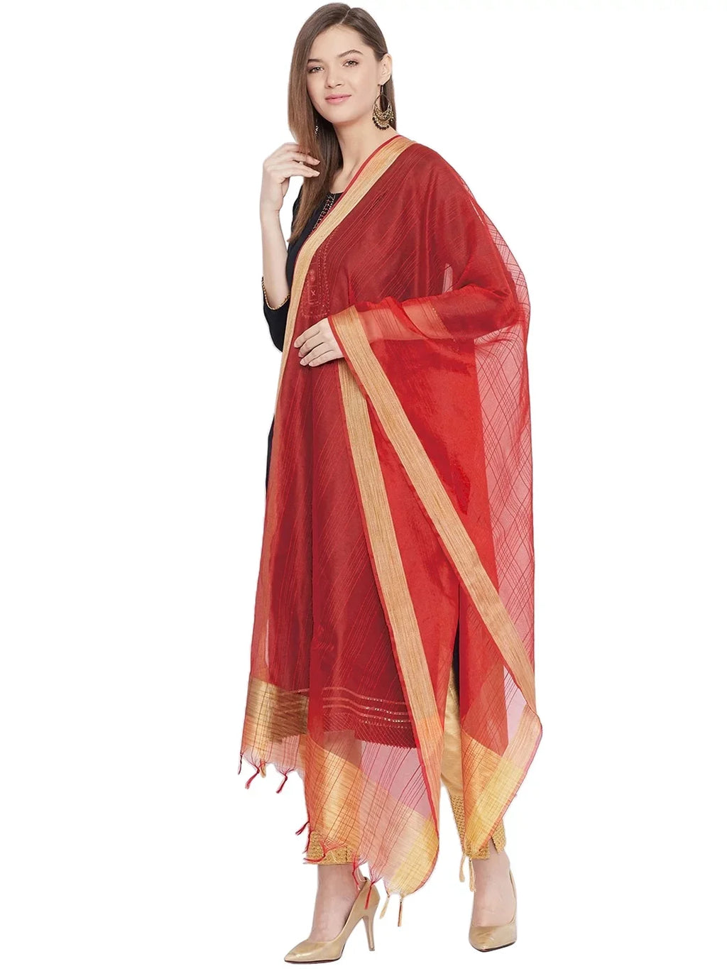 eloria Plain Red Woman's Indian Ethnic Chunni, Dupatta, Stole, Scarf Shawl Wrap