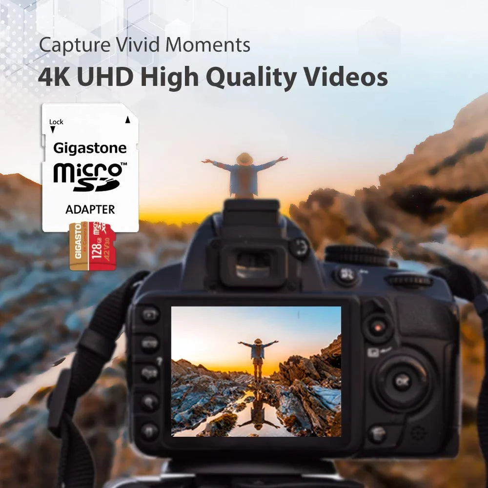 Gigastone 128GB Micro SD Card, 4K Video Recording, 4K Camera Pro, compatible with Nintendo Switch, Dash Cam, GoPro Cameras, R/W up to 100/50 MB/s, Micro SDXC UHS-I A1 V30 Class 10, 2 Pack (2x128GB)