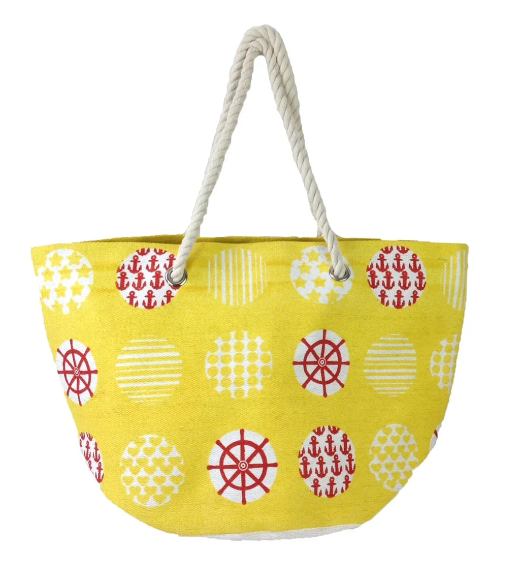 Magid Nautical Sailor Print Paper Straw Tote, Yellow