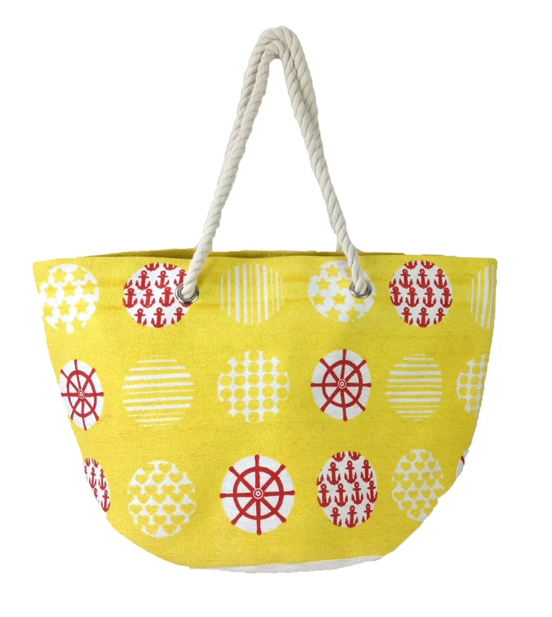 Magid Nautical Sailor Print Paper Straw Tote, Yellow