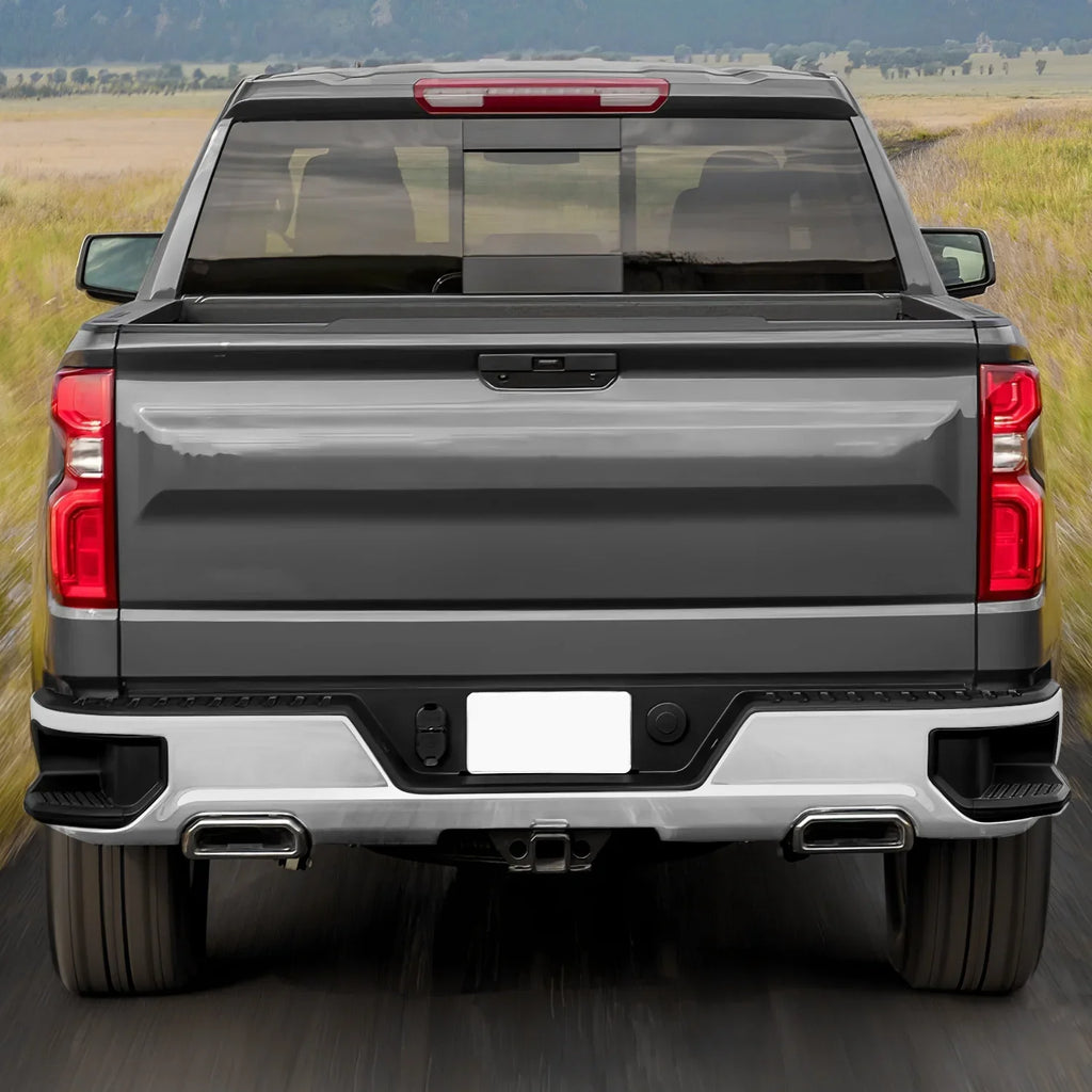 DNA Motoring STEPBUM-10067 For 2019-2023 Silverado Sierra Chrome Rear Step Bumper With Dual Exhaust Cutouts