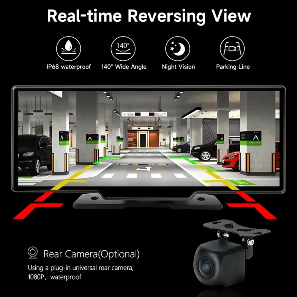 Masslatie 10.26 Inch Dash Cam Rearview Camera Carplay & Android Auto DVR GPS Navigation Video Dashboard Mirror Monitor Car DVRS,Front camera