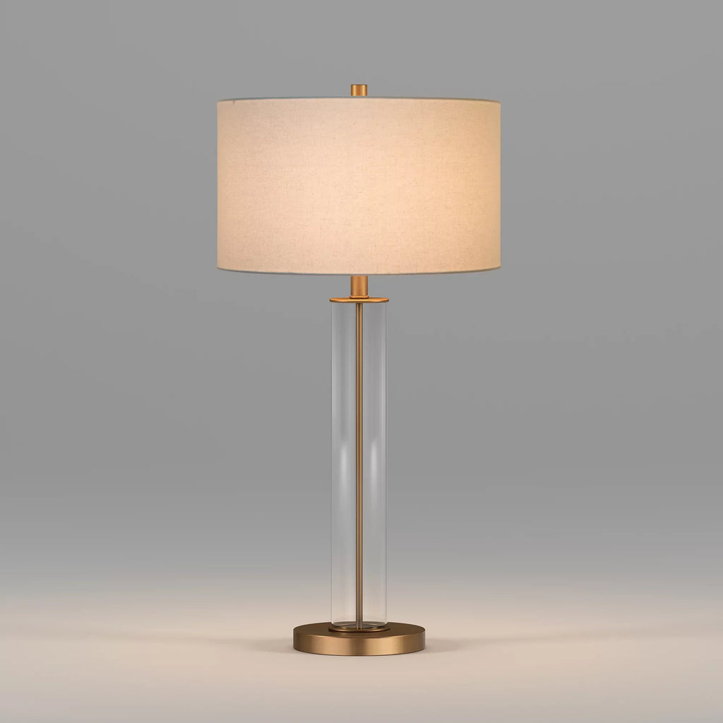 Evelyn&Zoe 29" Traditional Clear Glass Table Lamp with White Drum Linen Shade