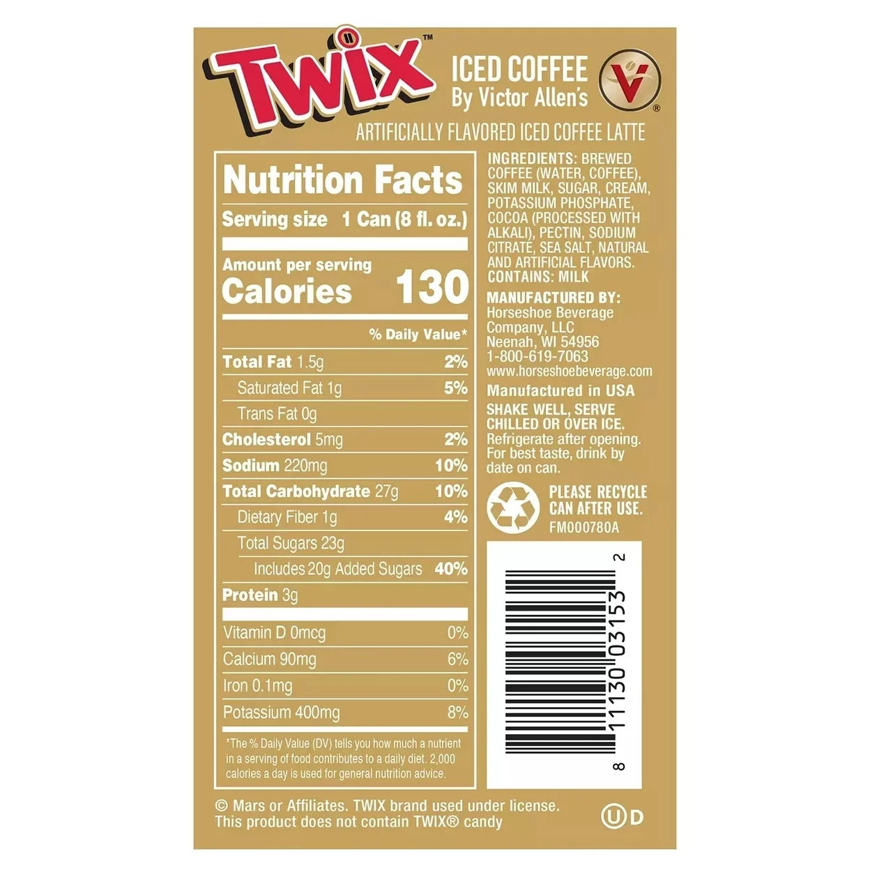 Victor Allen's Coffee Twix Ready-to-Drink Iced Coffee, 8 Fluid Ounce (12 Pack)