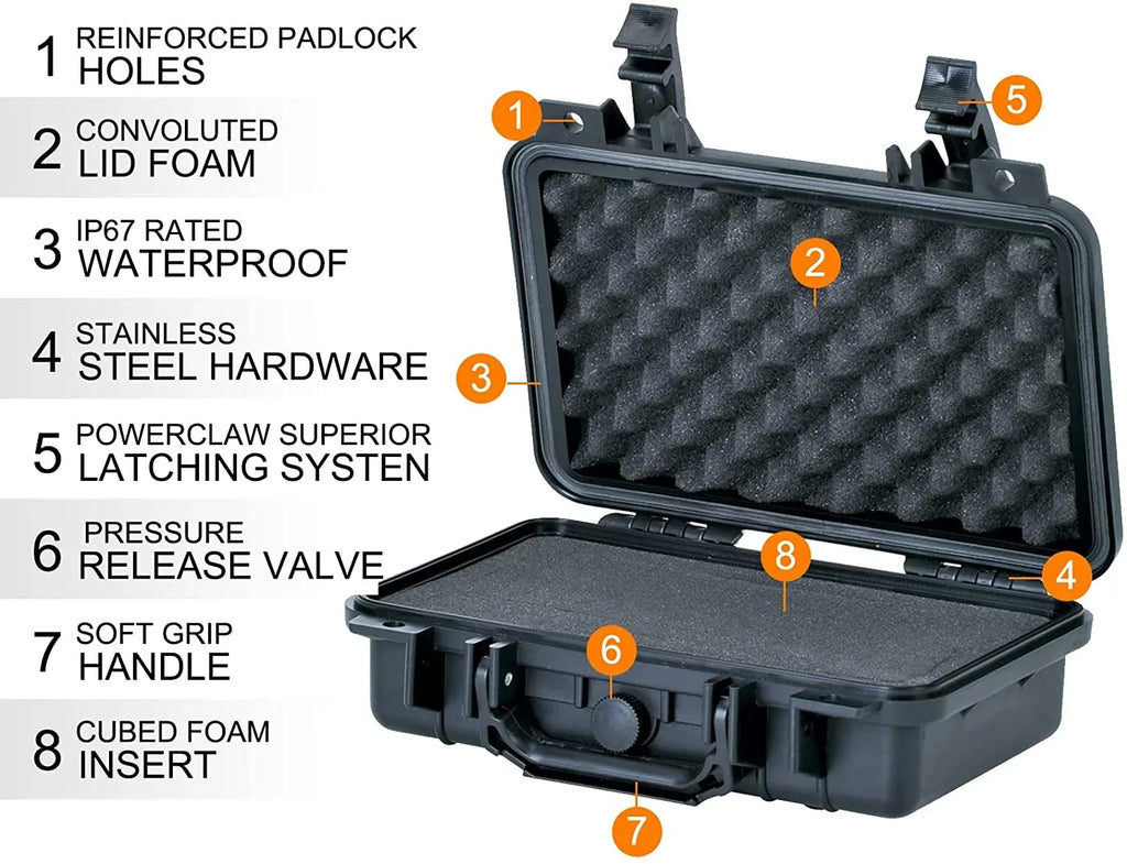 MEIJIA Portable All Weather IP67 Waterproof Protective Hard Case, Small Camera Case,Dry Case with Customizable Foam,Fit Use of Drones, Camera,Equipments, 11.65 x8.35 x3.78 (Elegant Black)