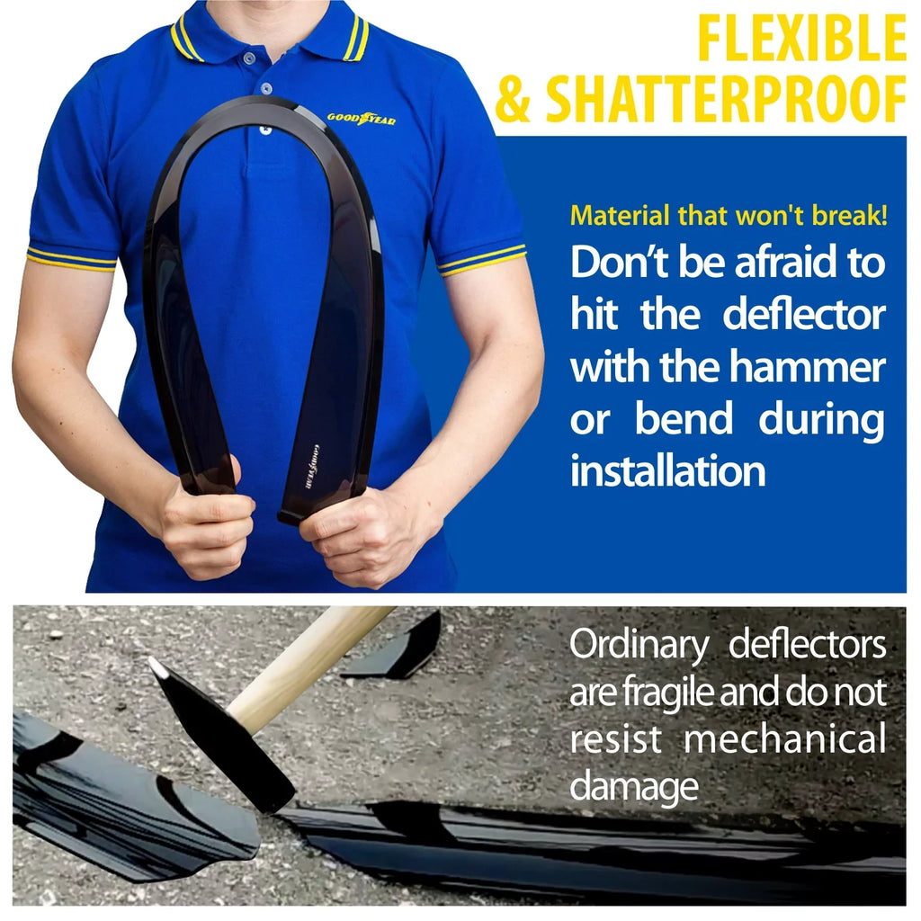 Goodyear Shatterproof in-Channel Window Deflectors for Ford F150 2021-2024 Regular Cab/SuperCrew/SuperCab, Rain Guards, Window Visors for Cars, Vent Deflector, Car Accessories, 2 pcs - GY003497