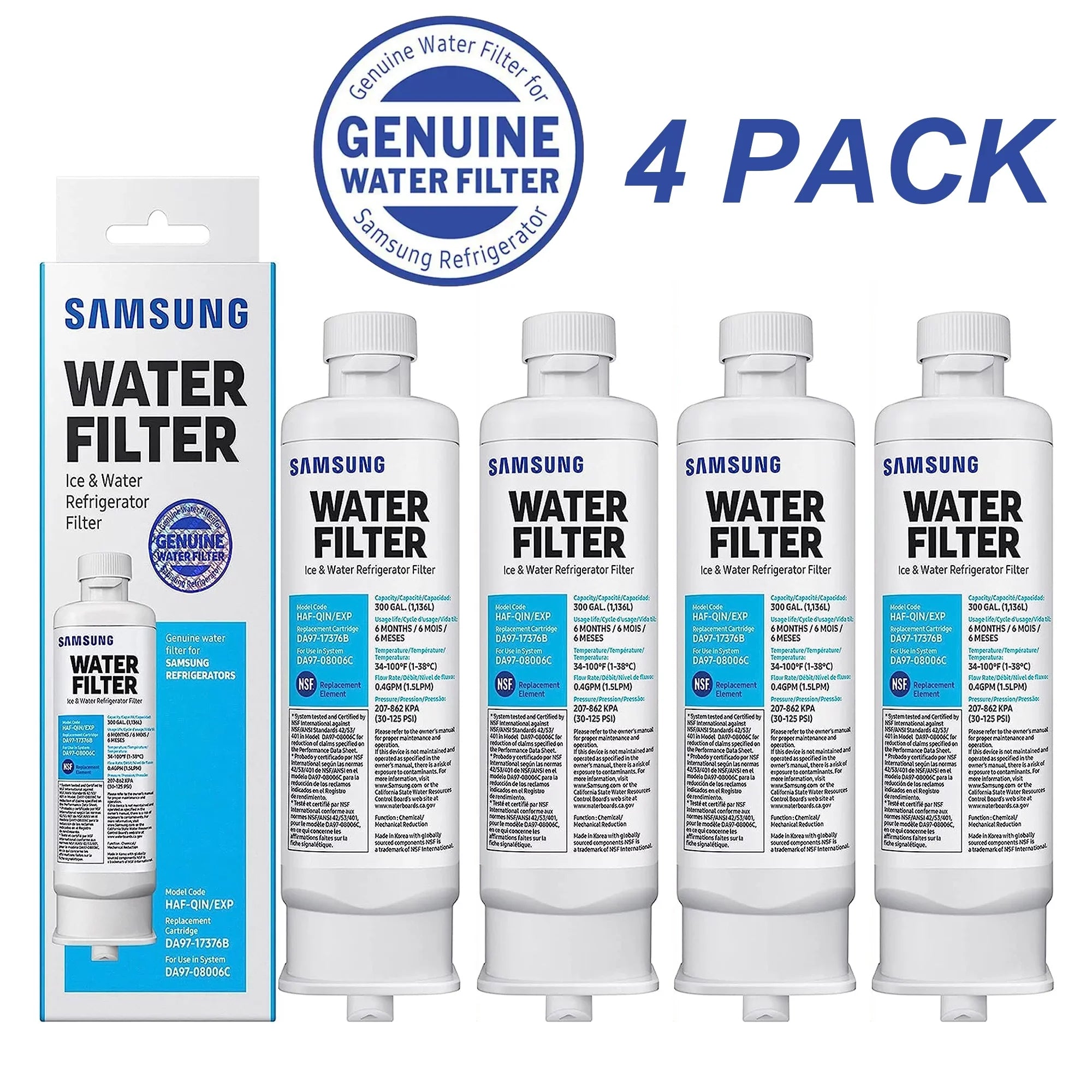 DA97-17376B HAF-QIN, DA9717376B HAF-QIN/EXP Refrigerator Water Filter RF23M8070SG Pack of 4