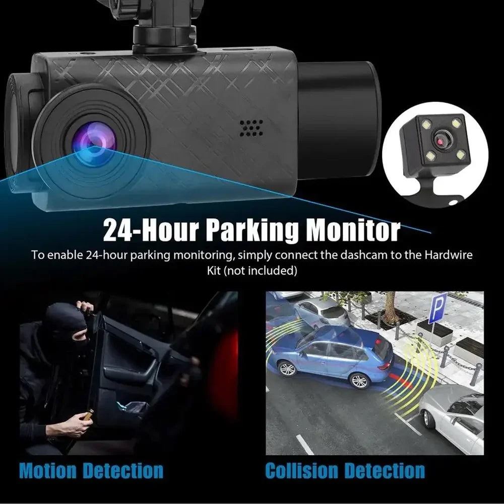 Shinysix 3 Cameras Dash Cam 2in Clear Car Rearview Mirror Car Video Recording Camcorder Multi-Language Car Camera Recorder Auto Safety Driving Recorder