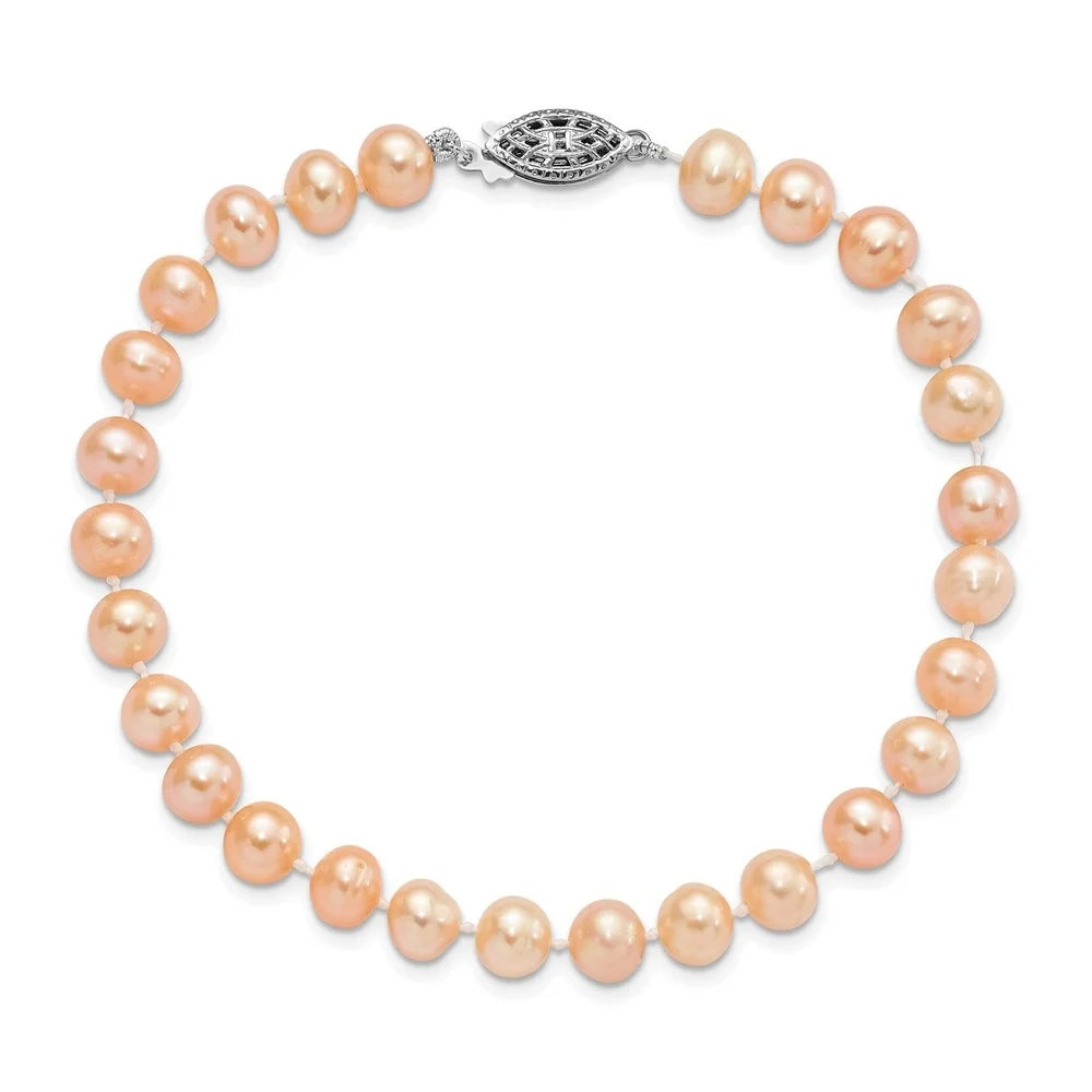 Auriga 925 Sterling Silver 6-7mm Pink Fwc Pearl Bracelet 7.25inch for Women