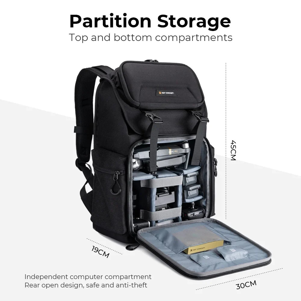 K&F CONCEPT Hard Shell Camera Backpack Waterproof SLR/DSLR Camera Bag 22L Large Capacity Photography Bag with 15.6 Inch Notebook Compartment Rain Cover for Women Men Photographers