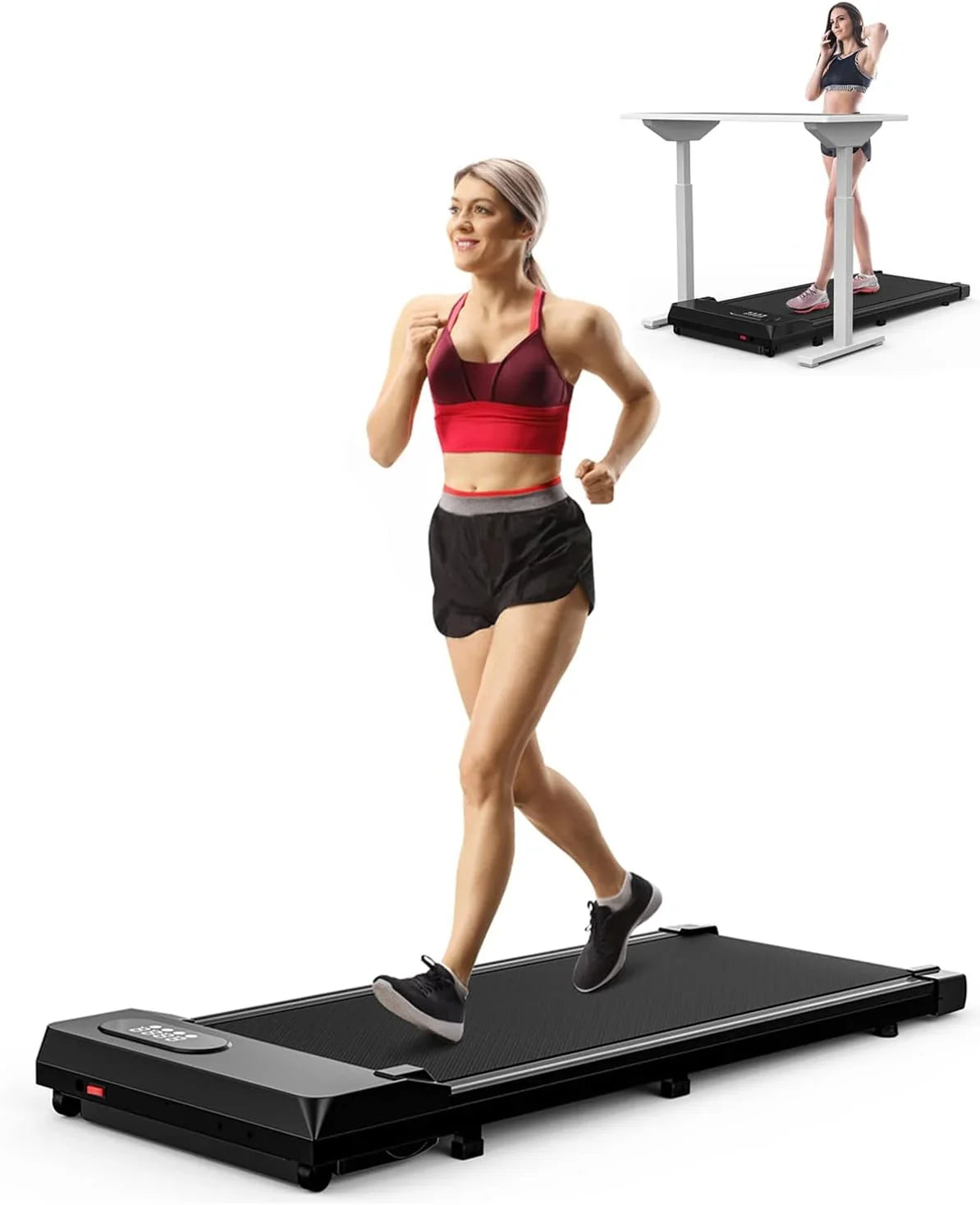 Walking Pad Treadmill Under Desk, 2.5HP Small Portable Treadmill for Office, Home, Ultra Quiet & Installation-Free, Remote Control, LED Monitor, 0.6-5MPH, 300 Lb