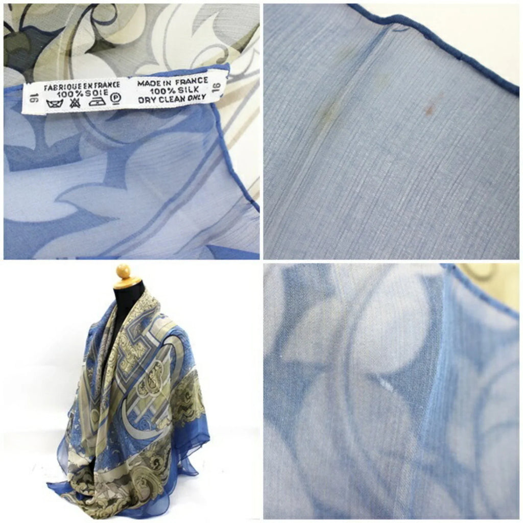 Pre-Owned Hermes Silk Scarf Muffler Carre 140 "ANIMAUX SOLAIRES" Animals of the Sun Blue HERMES Ladies Chiffon (Good)