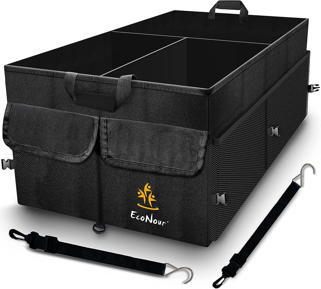 EcoNour Trunk Organizer for Car | Multi Compartment Collapsible Trunk Organizer for Cars and Suv’s | Black