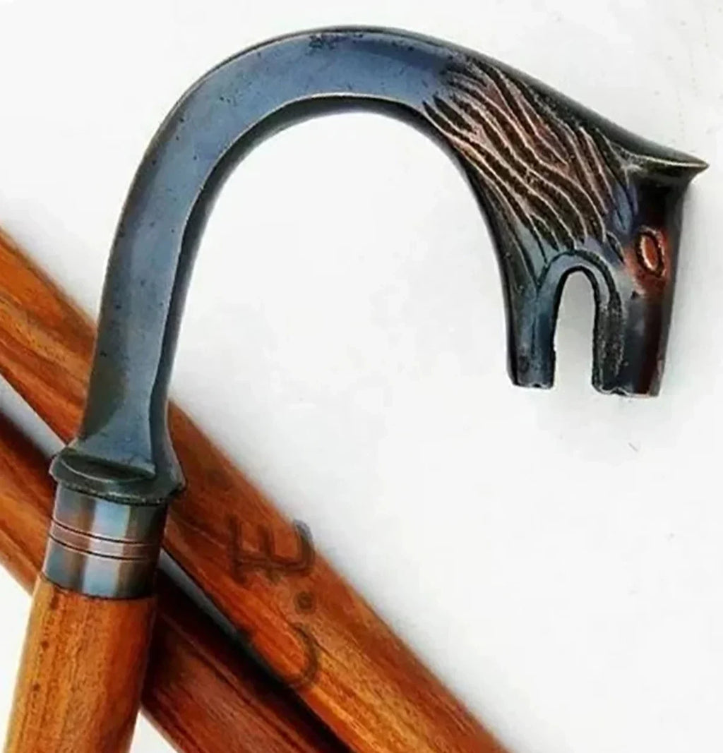 Premium Walking Stick Beautiful Antique Plated Solid Brass Elephant Handle Walking Canes & Crutches Buffed Polished Cane for Men & Women Brown Inlayed Shaft