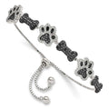 Sterling Silver Polished CZ Paw Print & Dog Bone Adj Bracelet