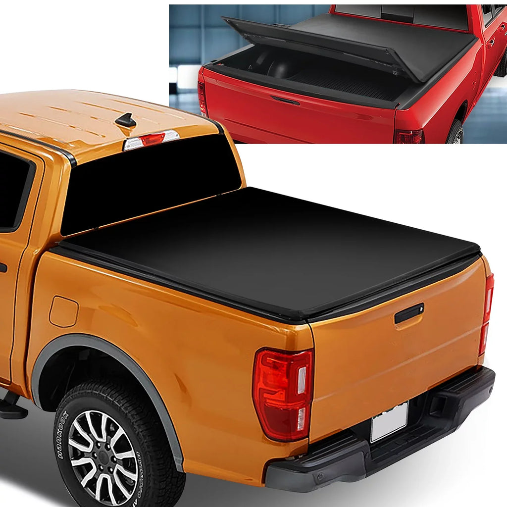 DNA Motoring TTC-TRISOFT-090 For 2019 to 2021 Ford Ranger 5Ft Short Bed Adjustable Matte Black Aluminum Frame Vinly Tri -Fold Soft Top Trunk Tonneau Cover 20