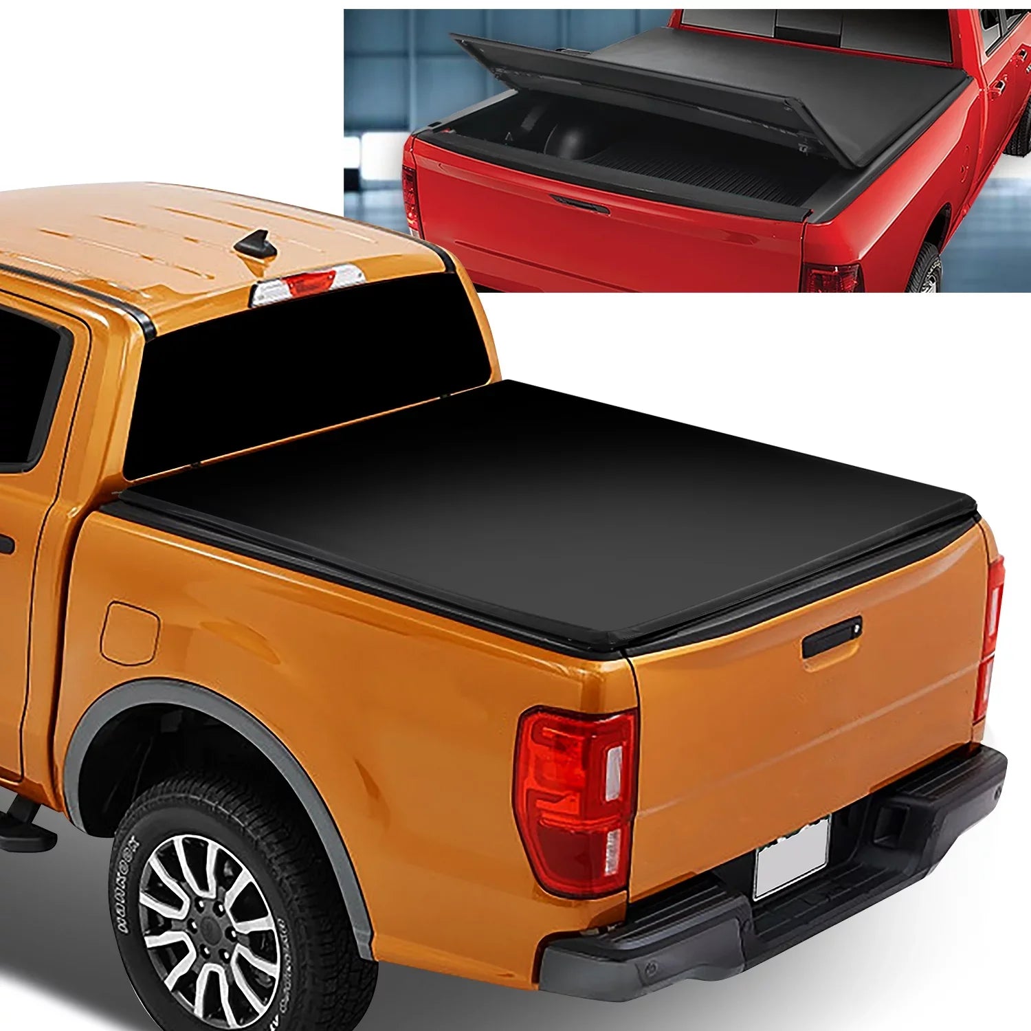 DNA Motoring TTC-TRISOFT-090 For 2019 to 2021 Ford Ranger 5Ft Short Bed Adjustable Matte Black Aluminum Frame Vinly Tri -Fold Soft Top Trunk Tonneau Cover 20