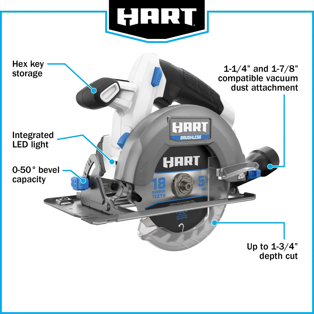 HART 20-Volt Brushless 5-1/2-inch Compact Battery-Powered Circular Saw (Battery Not Included)