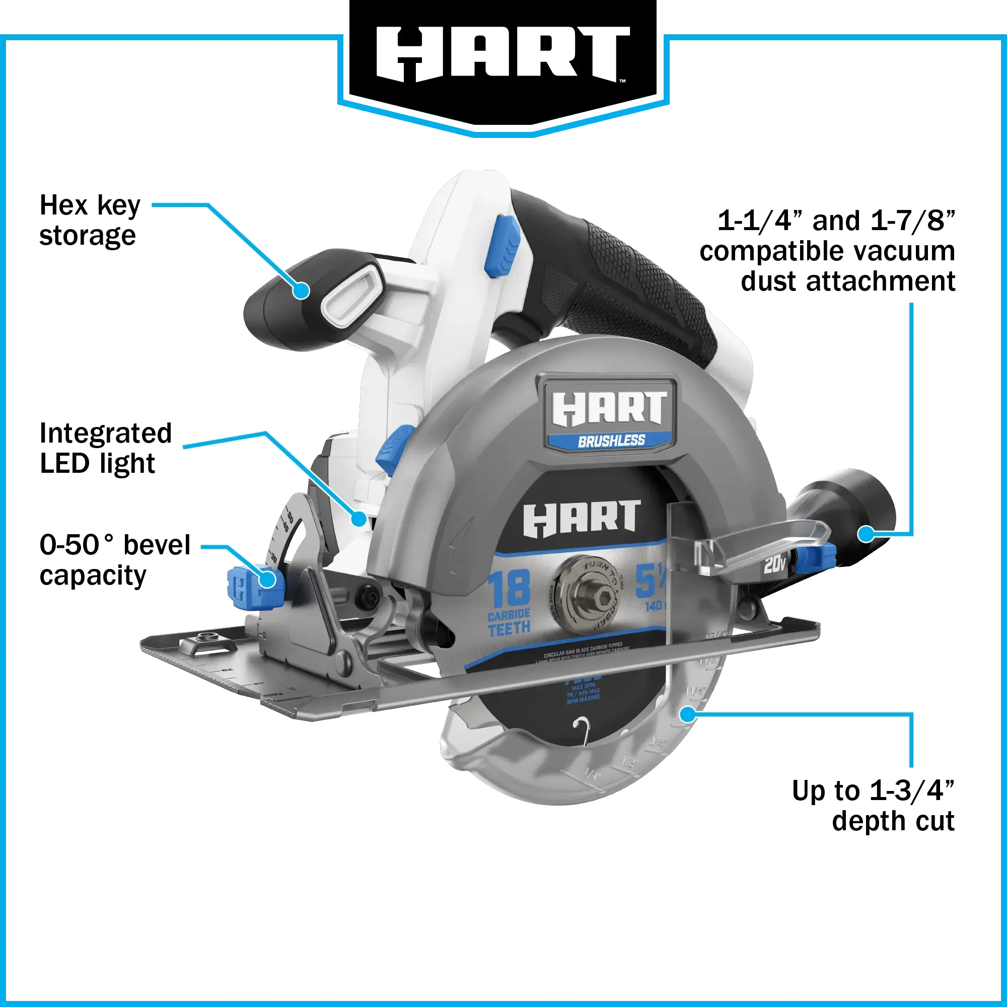HART 20-Volt Brushless 5-1/2-inch Compact Battery-Powered Circular Saw (Battery Not Included)