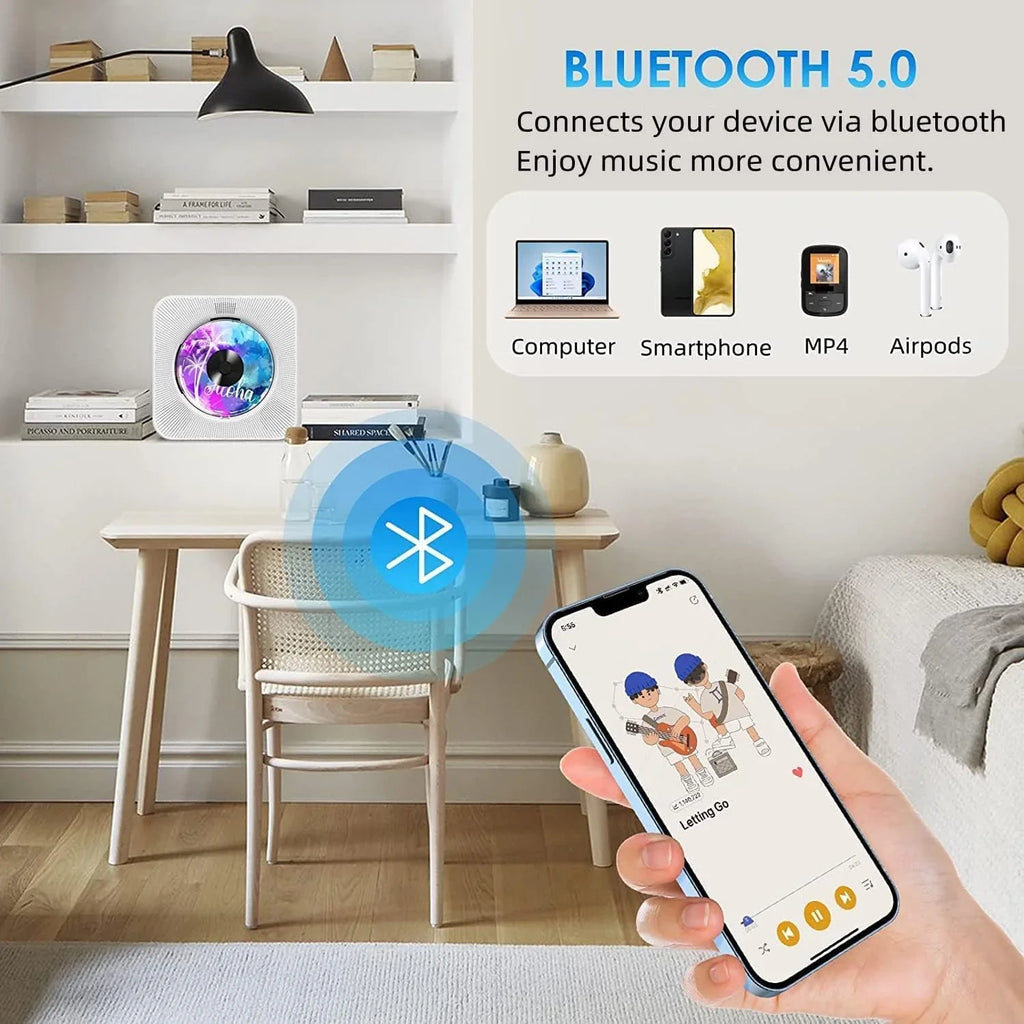 Gueray Portable CD Player with Bluetooth, Desktop CD Music Players for Home Built-in Double HiFi Sound Speakers, Support AUX&USB Headphone Jack, FM Radio Boombox, LCD Screen Monitor for Kids Gift