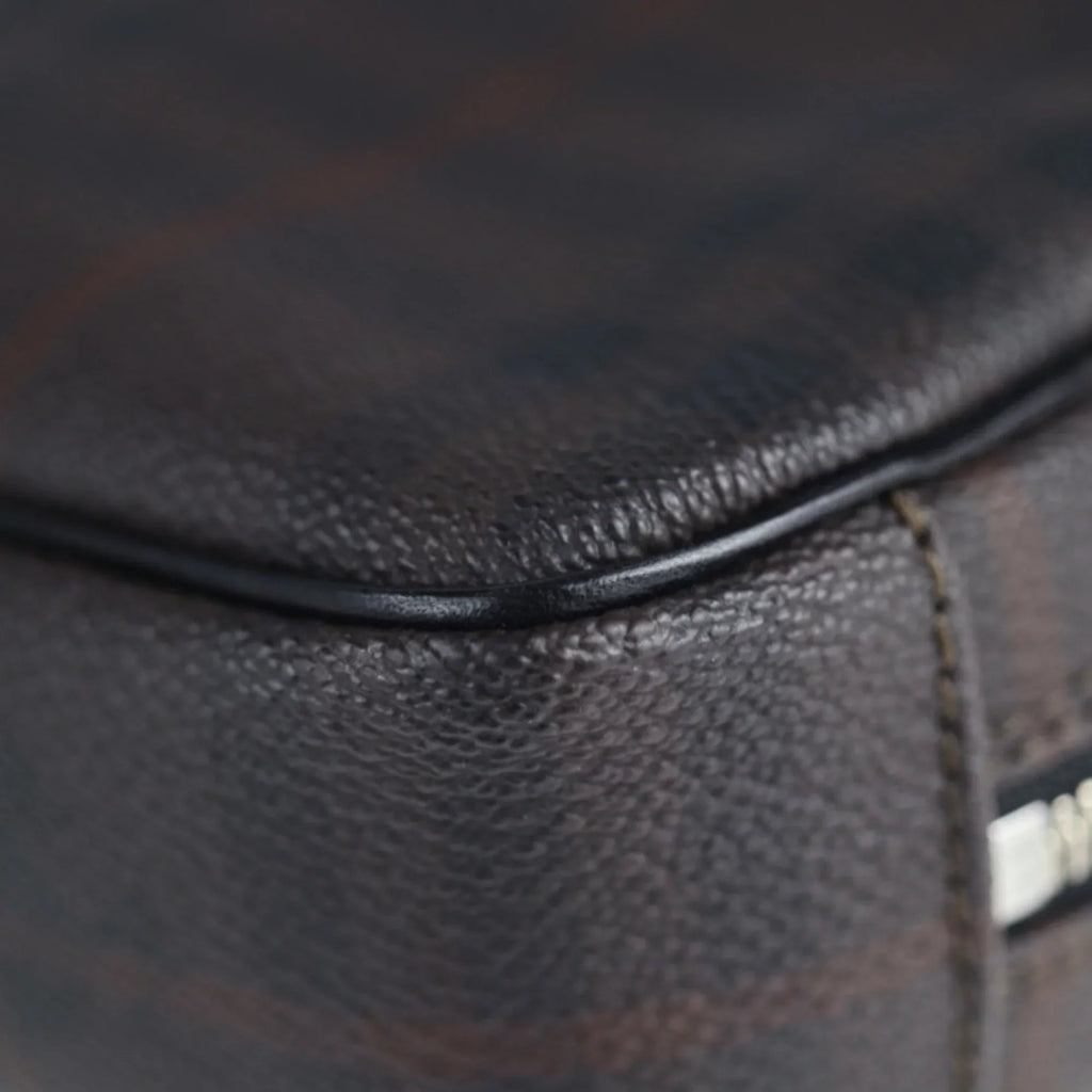 Pre-Owned BURBERRY Burberry Second Bag PVC Leather Dark Brown Plaid Clutch (Good)