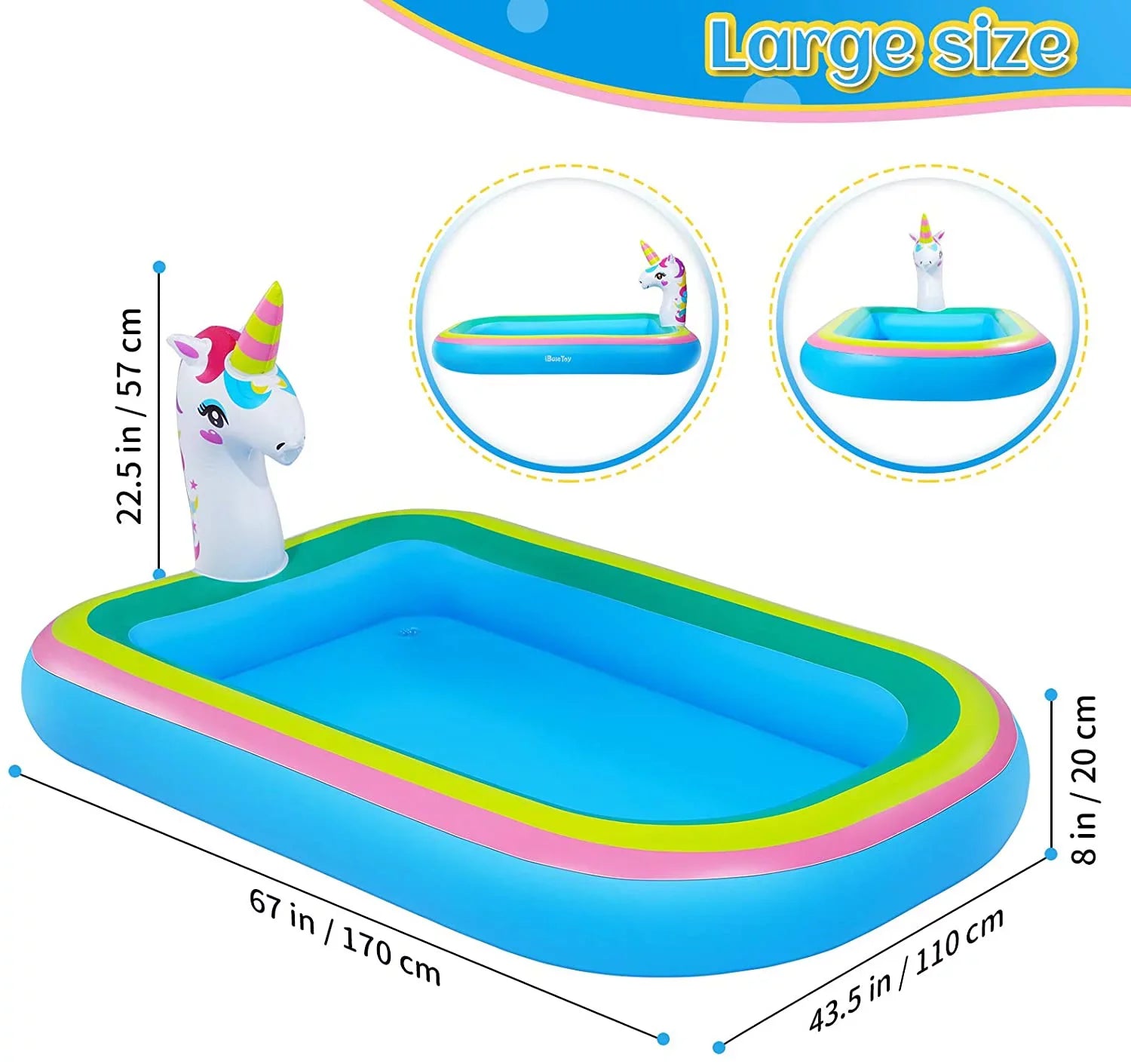 Intera Unicorn Sprinkler Pools for Kids, Splash Pad Inflatable Kiddie Pool for Outside, Splash Mat Baby Paddling Pool for Backyard, Water Sprinkler Toys Games for Summer Outdoor Toddlers Play - 68"