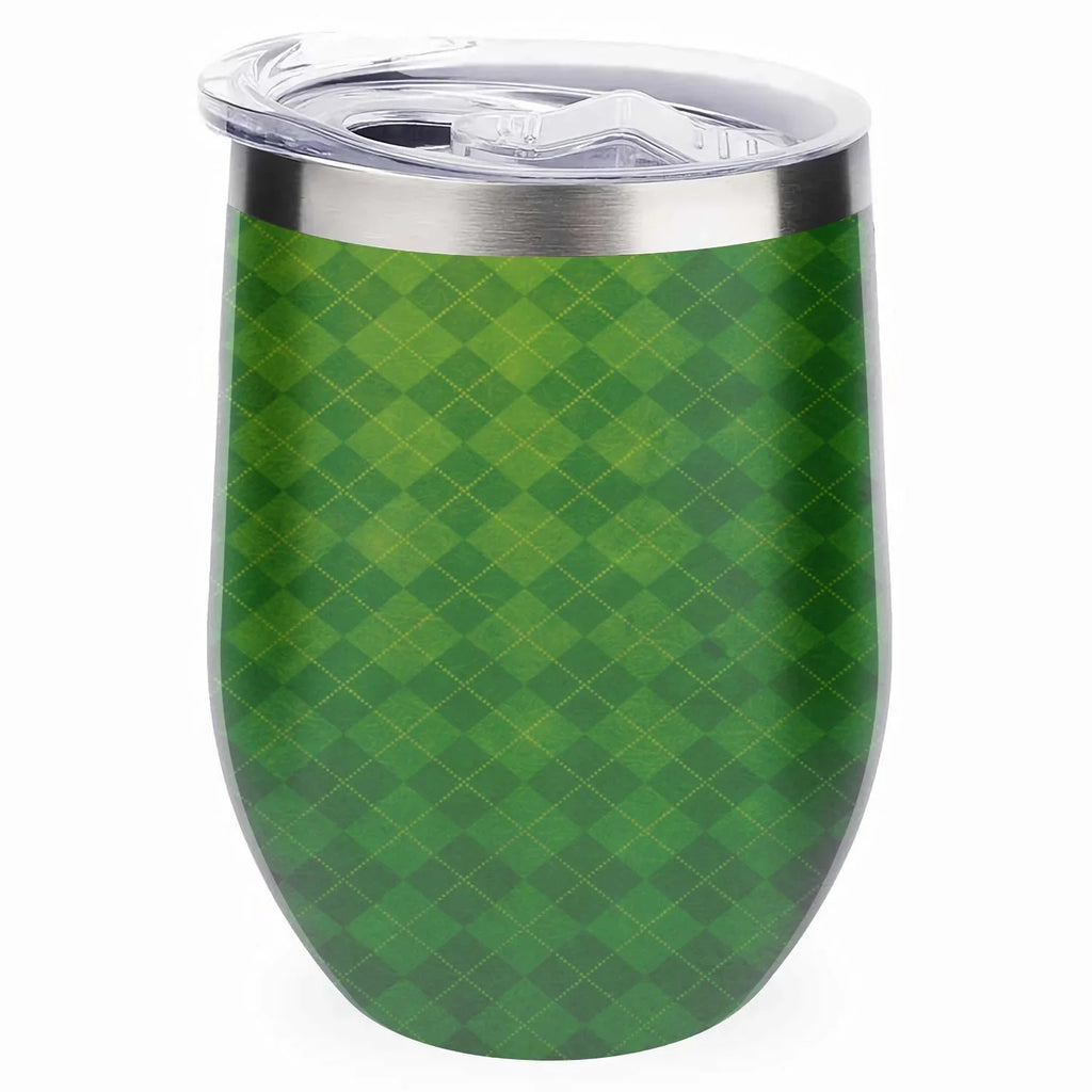 Hidove 12oz 304 Stainless Steel Vacuum Insulated Cups, Green Argyle Textured Background Eggshell Cup U Shape Tumbler Cups with Lid, Double Layer Insulation Wine Cup Big Belly Cup