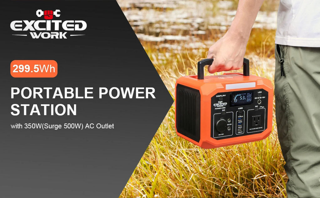 EXCITED WORK Portable Power Station 350W (500W Surge),299.5Wh/83200mAh Backup Lithium Battery with 110V AC Outlet and Wireless Charger,Solar Generator for Outdoor Camping,RV Travel and Home Emergenc