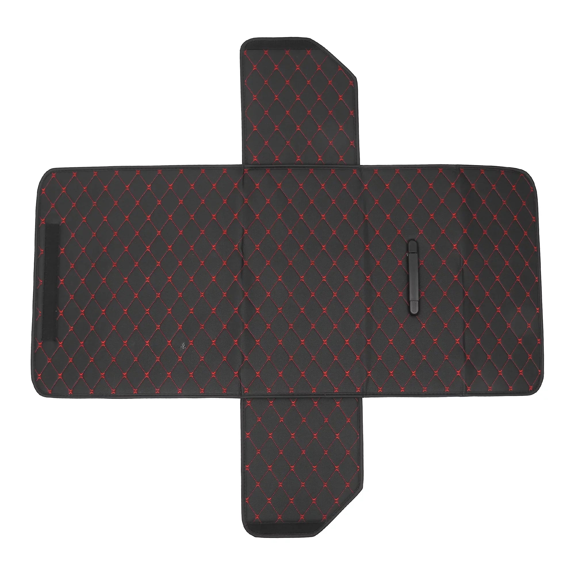 54x31x29cm Black PU Leather Car Storage Bag Trunk Organiser Foldable Boot Bag with Handle for Truck SUV Red Stitches
