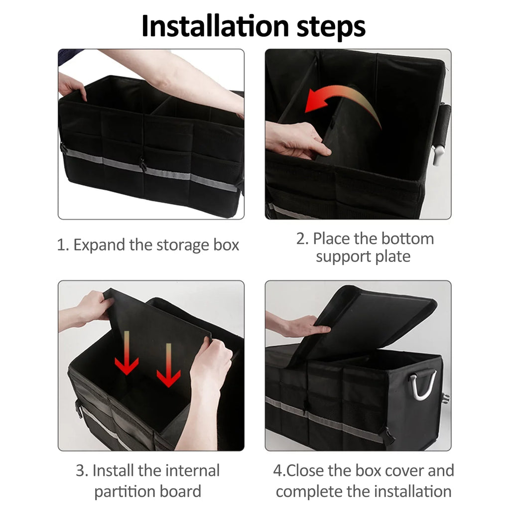 OWSOO Car Trunk Organizer Car Trunk Storage Box Automotive Cargo Organizer Oxford Cloth Folding Car Storage Box with Reflective Strip 55L