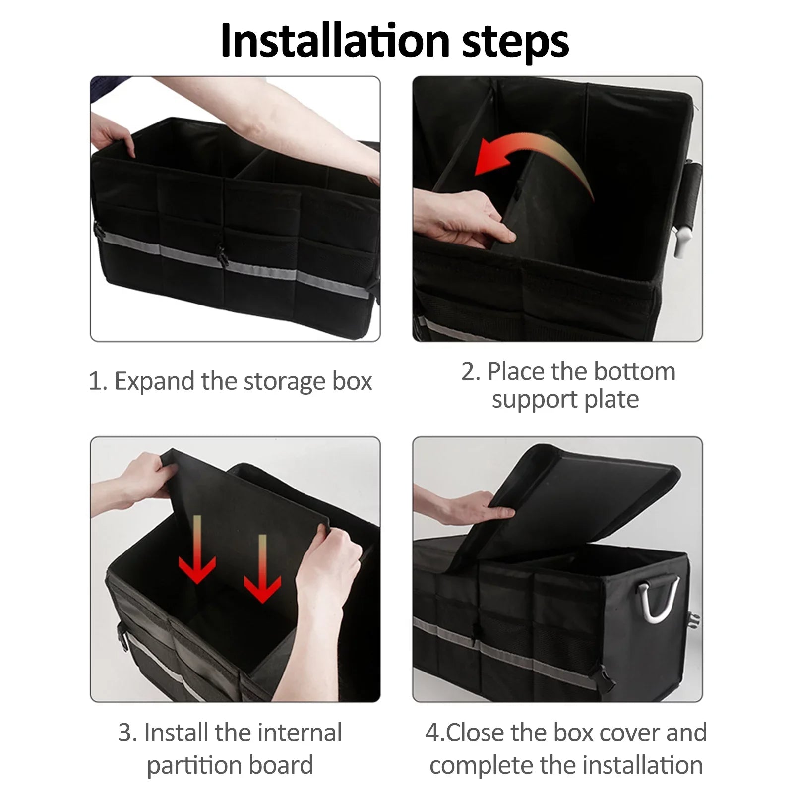 OWSOO Car Trunk Organizer Car Trunk Storage Box Automotive Cargo Organizer Oxford Cloth Folding Car Storage Box with Reflective Strip 55L