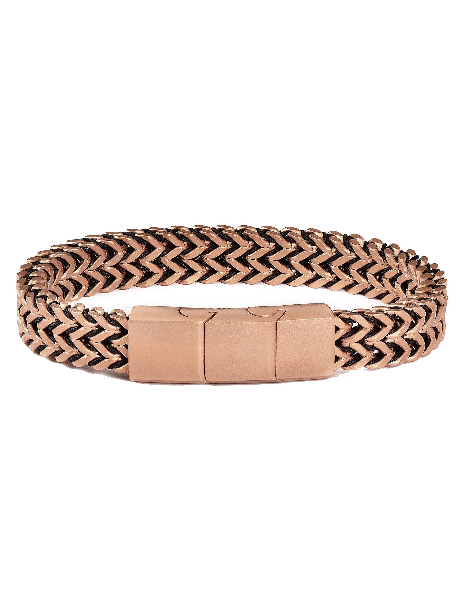 Coastal Jewelry Men's Matte Finish Rose Gold Plated Stainless Steel Double Franco Row Chain Bracelet (10mm) - 8" + 0.5" Ext.