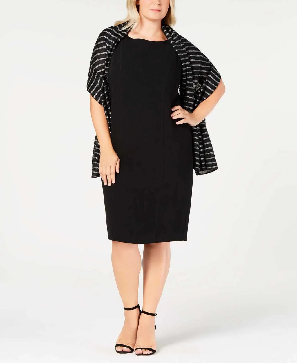 Calvin Klein Womens Pleated Metallic Stripe Evening Wrap