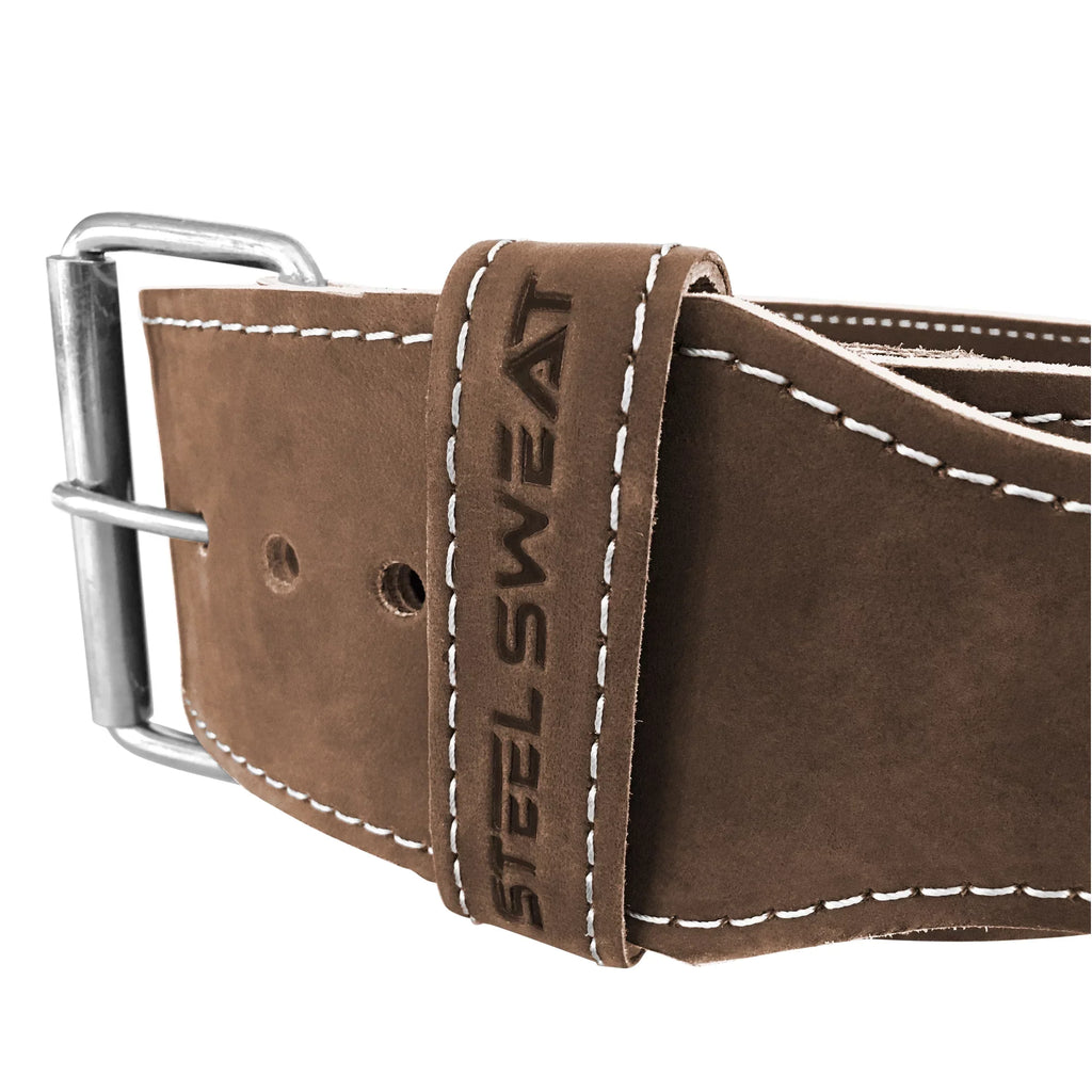 Steel Sweat Leather Weight Lifting Belt - Vegetable Tanned Natural Brown