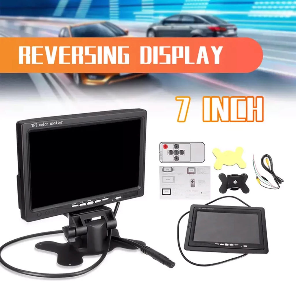 moobody 7 Inch HD Monitor Screen Screen TFT Car Screen Monitor HD 1024x600 Screen AV Input Built-in Speaker For Trucks Bus RV Trailer Reverse Rear View Backup Camera