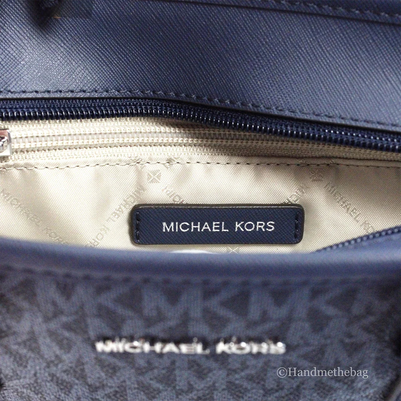 Michael Kors Jet Set Navy PVC Leather XS Carryall Top Zip Tote Bag Purse