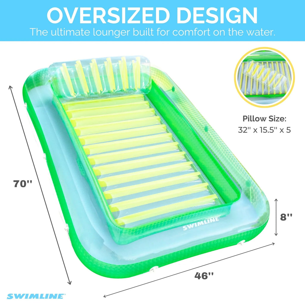 SWIMLINE Original Suntan Tub Classic Edition Inflatable Floating Lounger Green and Yellow  Tanning Pool Hybrid Lounge