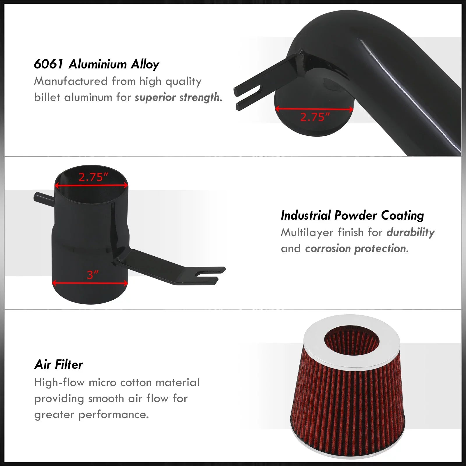 AJP Distributors Cold Air Intake CAI JDM Induction System Black Aluminum Piping + Filter Compatible/Replacement For Mitsubishi Lancer ES LS OZ 2.0L l4 Manual Trans M/T 2002 2003 2004 2005 02 03 04 05