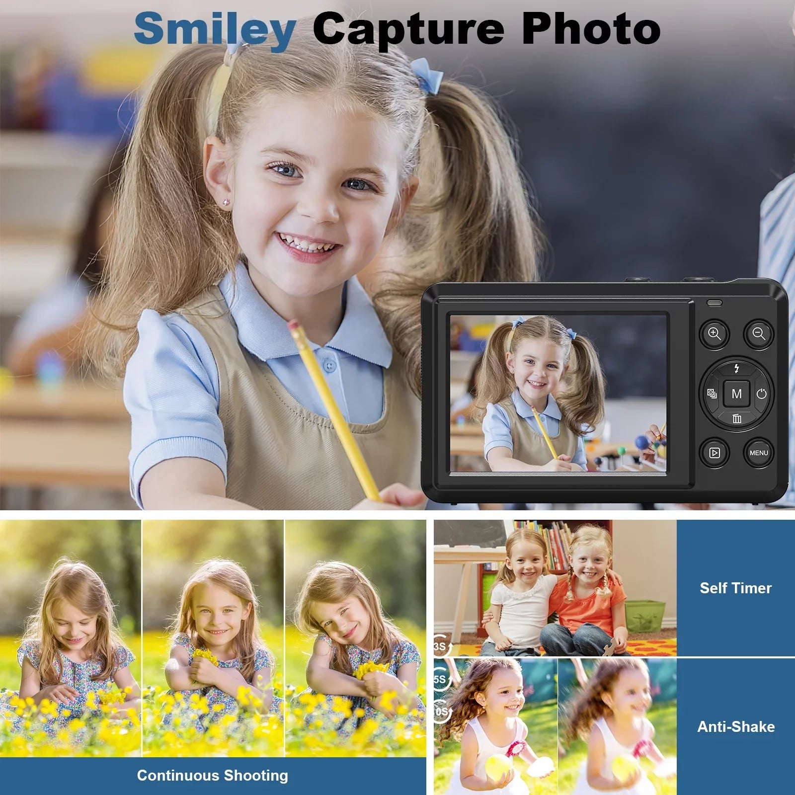 SEREE Digital Camera 4K Compact Camera with 44MP 16X Digital Zoom, 2.4'' Autofocus Portable Point and Shoot Digital Cameras with 32GB SD Card and 2 Batteries