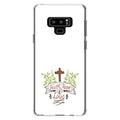 DistinctInk Clear Shockproof Hybrid Case for Samsung Galaxy Note 9 - TPU Bumper, Acrylic Back, Tempered Glass Screen Protector - Faith, Hope & Love - Cross & Leaves