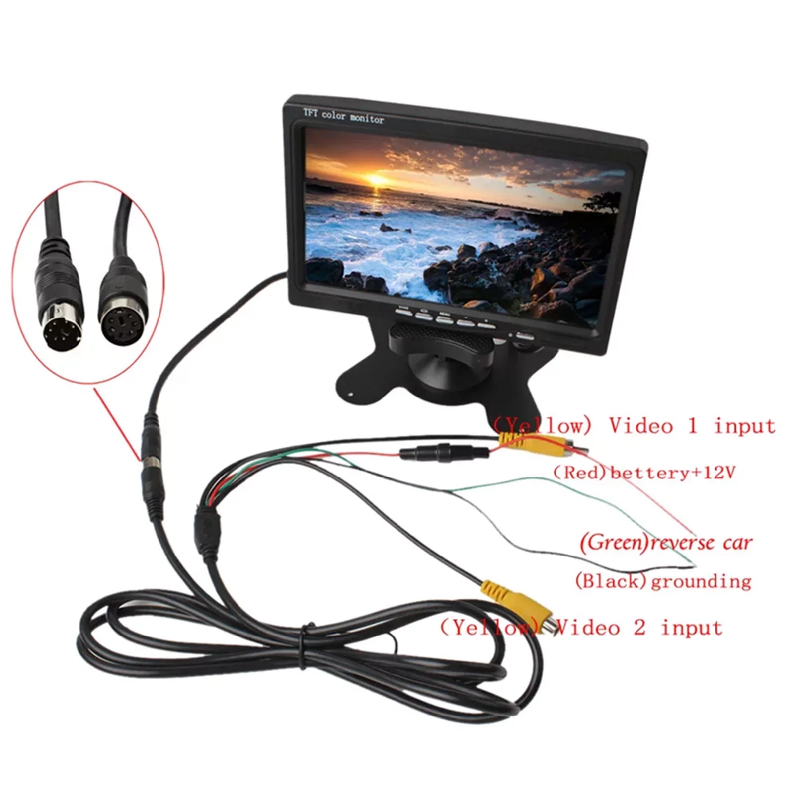 moobody 7 Inch HD Monitor Screen Screen TFT Car Screen Monitor HD 1024x600 Screen AV Input Built-in Speaker For Trucks Bus RV Trailer Reverse Rear View Backup Camera