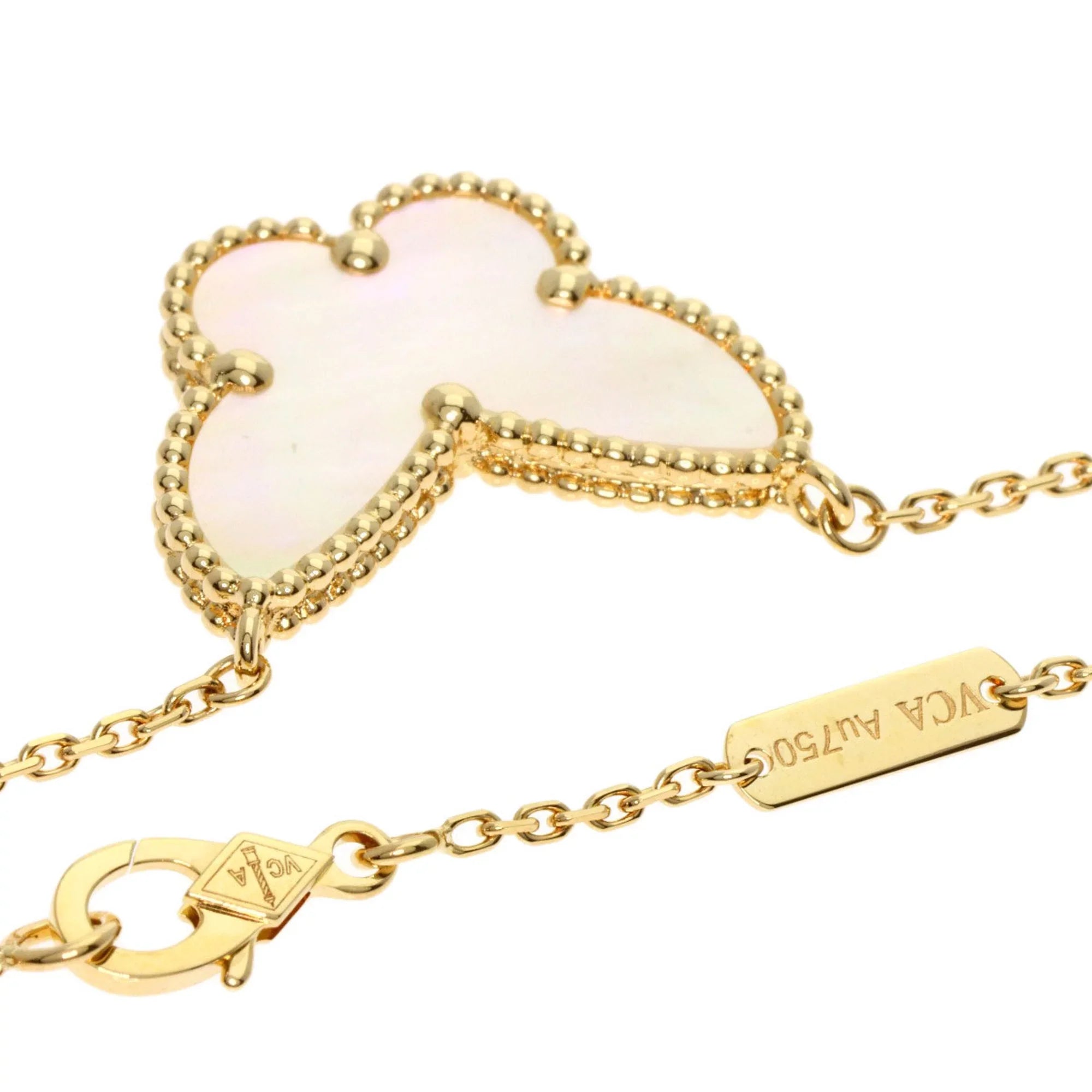 Pre-Owned Van Cleef & Arpels Lucky Alhambra Papillon Shell Necklace K18 Yellow Gold Women's (Good)