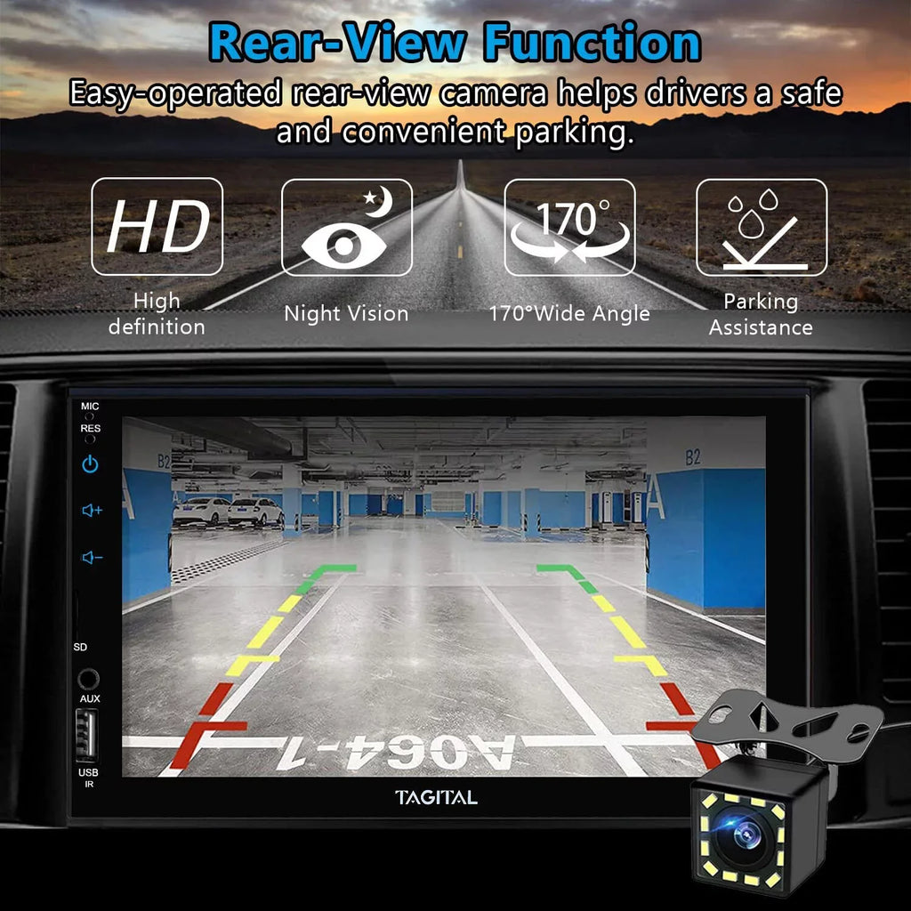 Tagital Double Din Car Stereo Apple Carplay &Android Auto, 7 Inch HD LCD Touch Screen with Bluetooth, MP5 Player, Backup Camera, Mirror Link