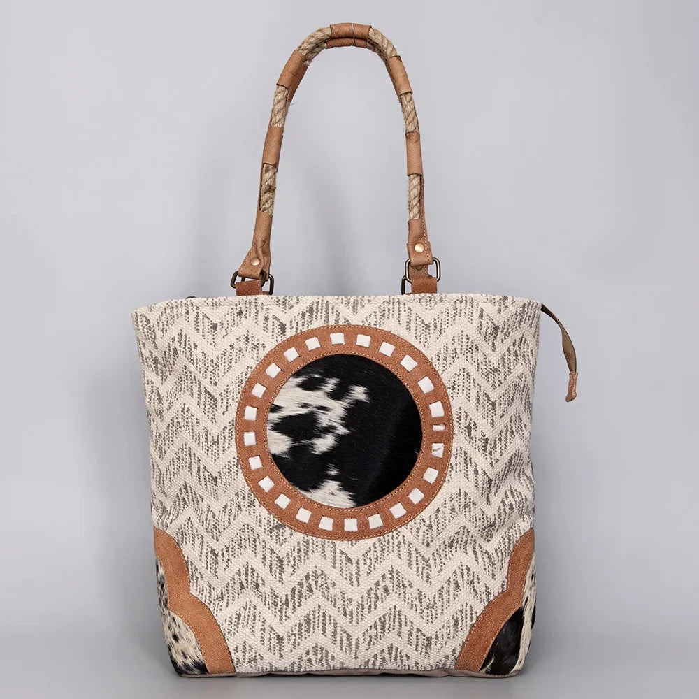 KB OHLAY KB487 TOTE Upcycled Wool Upcycled Canvas Hair-on Genuine Leather women bag western handbag purse