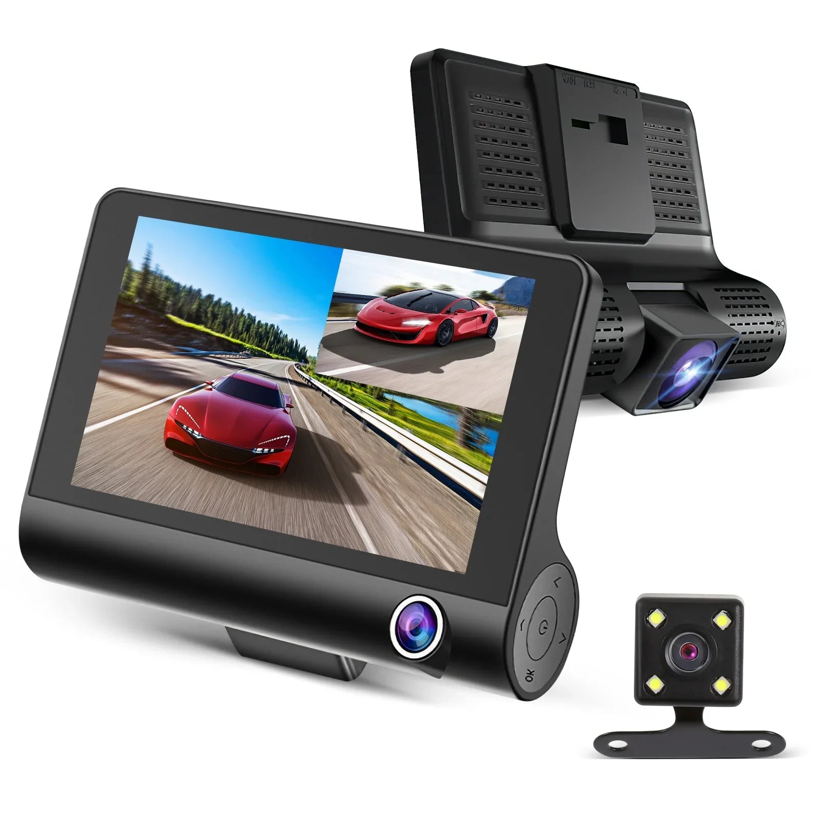 Cheefull  Wide Angle Dash Cam 4 Inch 3 Cameras Wide Angle Night Vision Loop Recording Car Driving Recorder Backup Camera