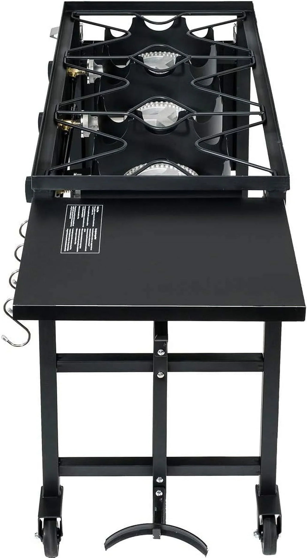 Portable Propane 87,000-BTU Triple-Burner Outdoor Camp Stove Side Table Patio Cooking Wheel W/Regulator 4 Hook Utensil Holder
